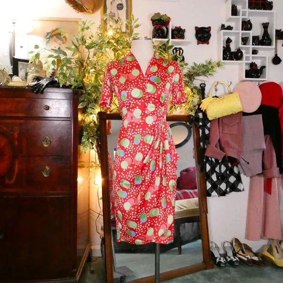 The Seamstress of Bloomsbury 1940's Style Atomic Satin Mabel Dress Sz UK8 - Picture 3 of 11